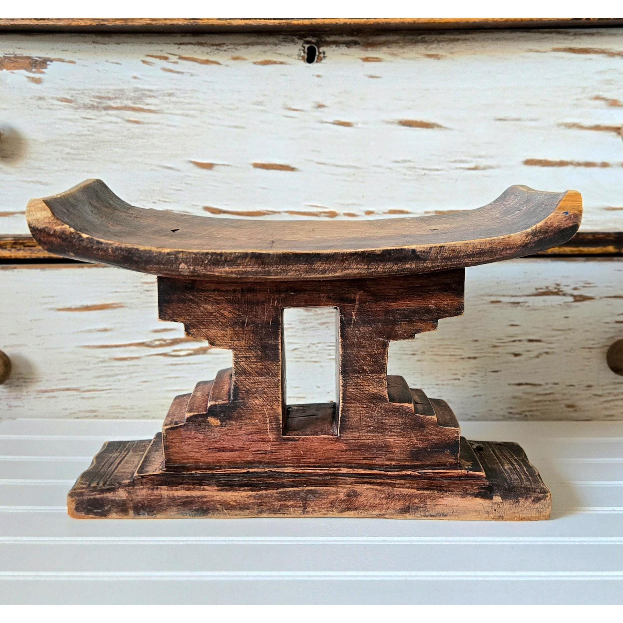 Antique African Ashanti Stool Carved Wooden Vintage Head Rest Tribal ...