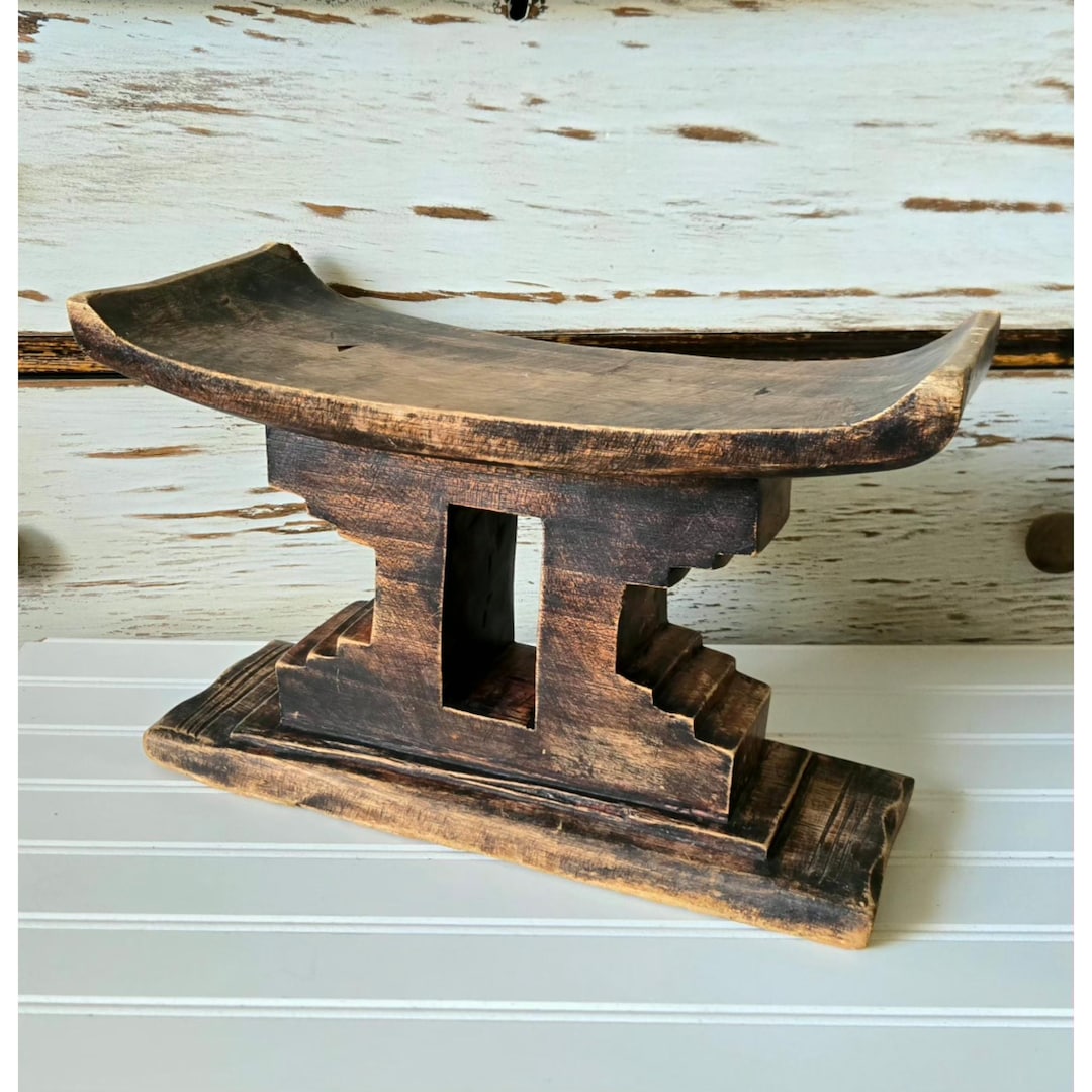 Antique African Ashanti Stool Carved Wooden Vintage Head Rest Tribal ...