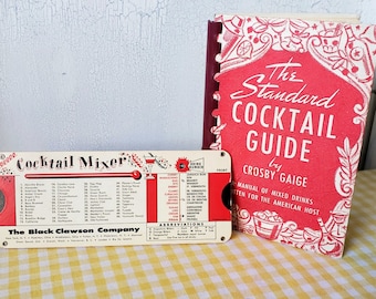 Vintage 1944 The Standard Cocktail Guide by Crosby Gaige and 1953 Black Clawson Cocktail Mixer Slide Chart Book Barware Bartender
