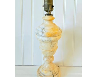 Vintage Alabaster Lamp Table Light Stone Carved Marbled Gold Mid Century Modern Decor Accent Lighting