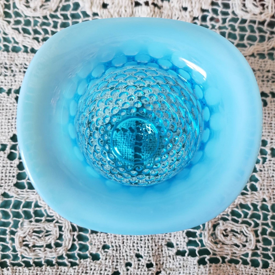 Vintage 1940s Fenton Aqua Blue Hobnail Bud Vase Hat Shape Etsy