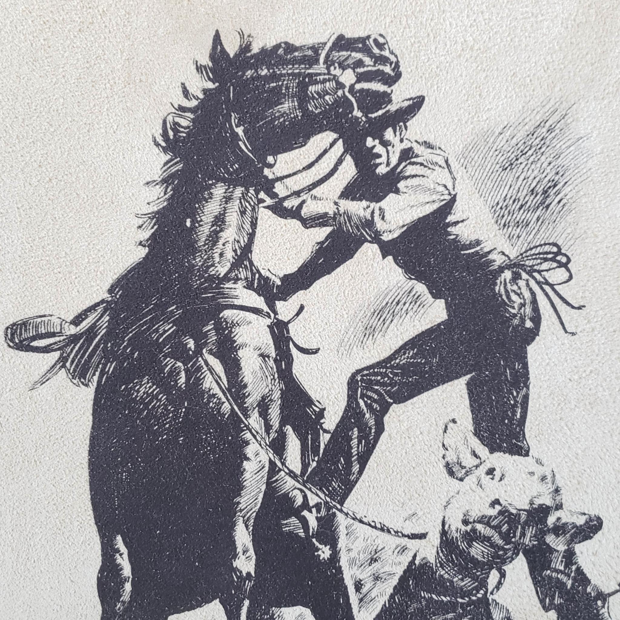 Vintage Cowboy Art Calf Roper Suede Pen Ink Drawing Artist Signed J.K ...