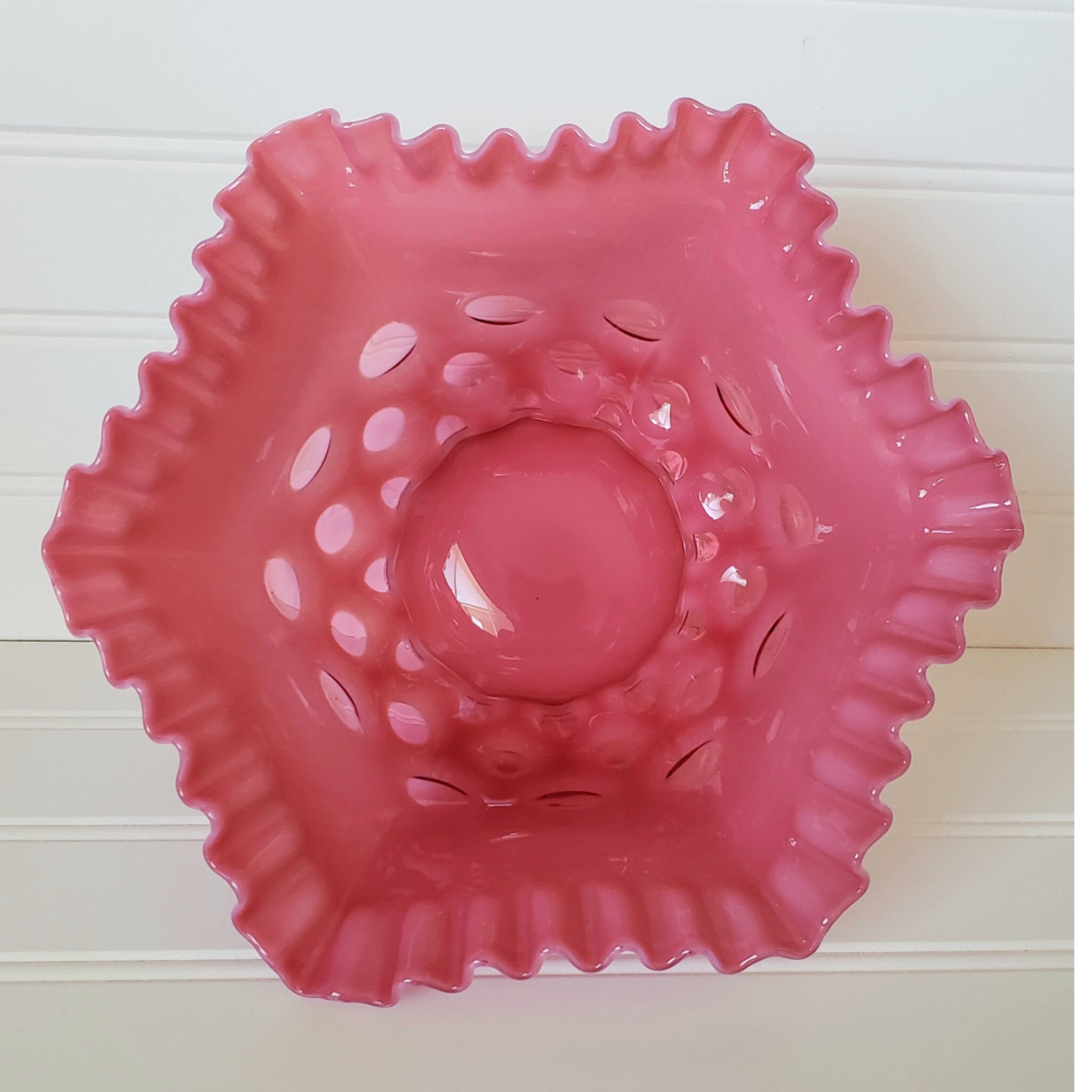 花瓶・フラワースタンド VINTAGE FENTON COIN DOT BOWL Vintage Large Fenton Coin Dot Cranberry Opalescent Bowl