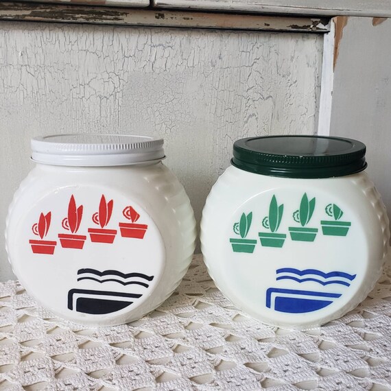 Vintage Vitrock Grease Jars Set of 2 Glass Jars With Metal Etsy