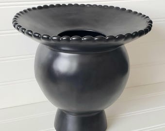 Anthropologie Black Vase Ceramic Urn Beaded Edge Design Modern Decor Jasper X Pip Woods Anthracite Boho