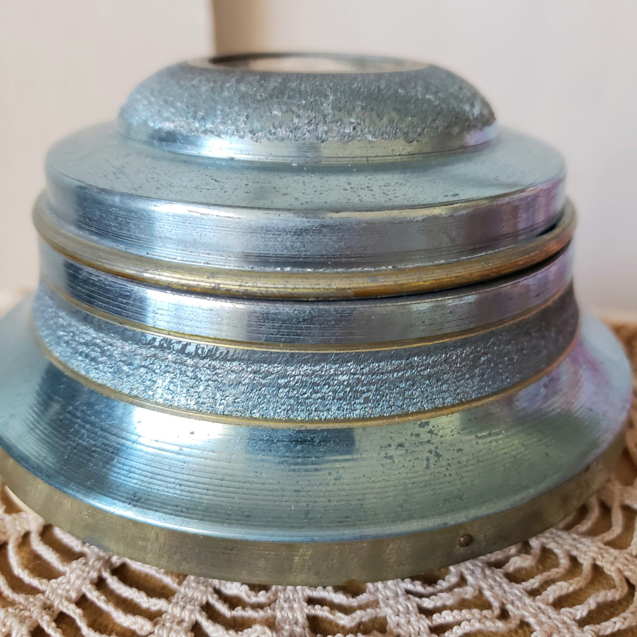 Vintage Powder Box Aluminum Music Box Round Blue Victorian - Etsy