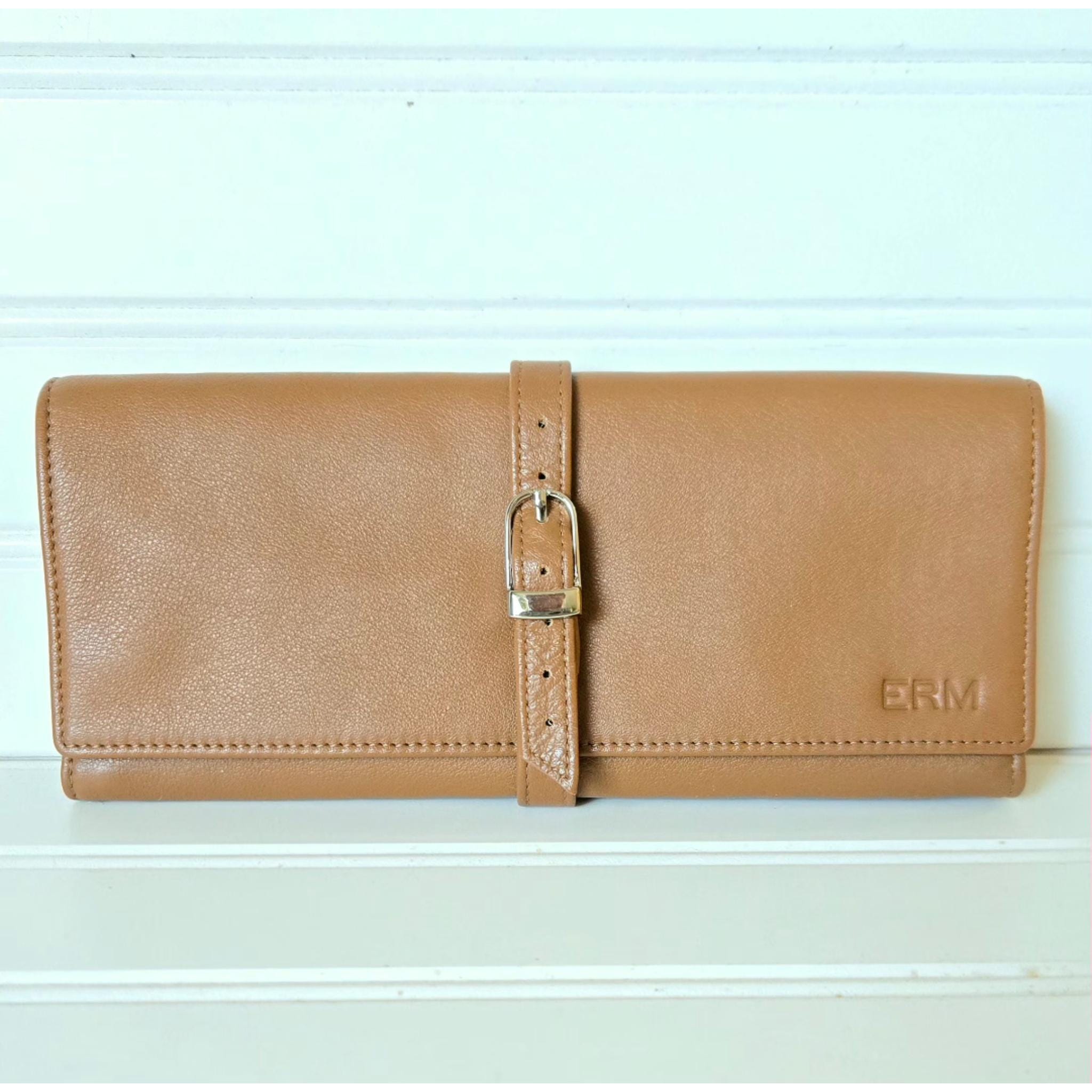 Leatherology Travel Jewelry Wallet Case Buckled Jewelry Roll Tan Leather Suede ERM TriFold Storage