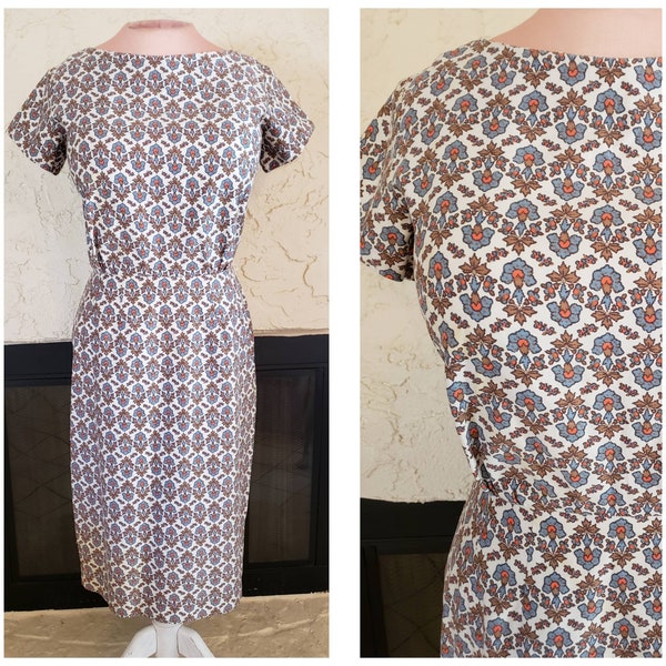 Vintage 50s 60s A-line Dress Retro fitted print day dress