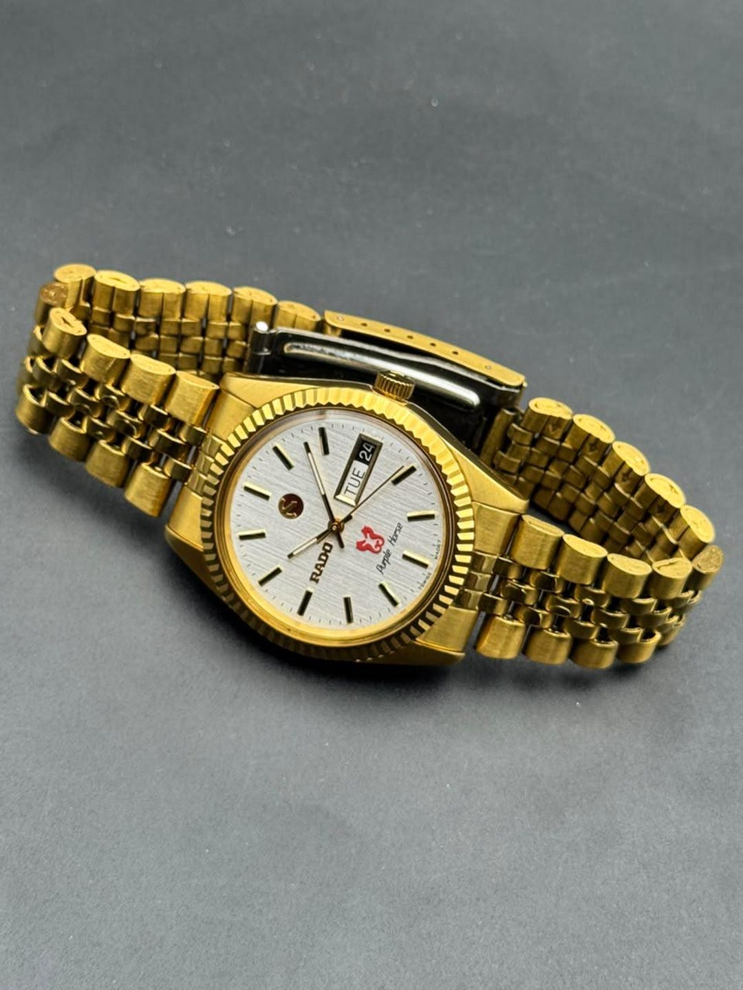 Vintage Rado Purple Horse White Sunburst Dial Wrist Watch for Mens
