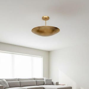 6-Licht-Messing Sputnik Kronleuchter: Mitte des Jahrhunderts moderne perforierte Kuppel Semi Flush Mount Deckenleuchte, italienische niedrige Decke Wohnzimmer Lampe