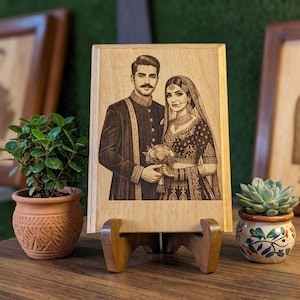 Spersonalizowany portret grawerowany na drewnie, rustykalna sztuka ścienna, prezent na rocznicę, prezent urodzinowy lub ślubny