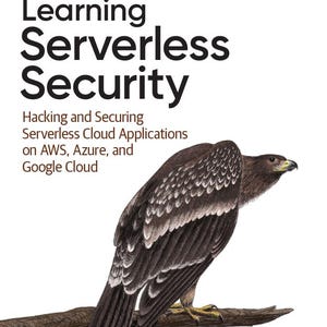 Könnte beinhalten: Buchcover mit dem Titel "Learning Serverless Security" in großen schwarzen Buchstaben. Der Untertitel lautet "Hacking and Securing Serverless Cloud Applications on AWS, Azure, and Google Cloud." Eine Illustration eines braunen Adlers auf einem Ast.