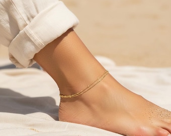 Waterdichte gouden kraal enkelband voor vrouwen gelaagde enkelband armband 14K vergulde zomer strand sieraden sierlijk cadeau voor haar