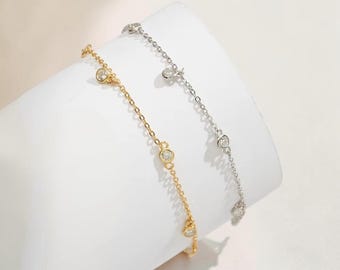 14K Gold and Silver Zircon Anklet Bracelet Adjustable Dainty Foot Chain 925 Sterling Silver Summer Beach Jewellery Gift for Women