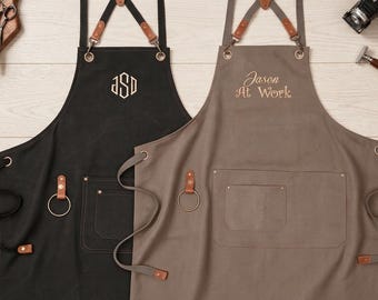 Werkstattschürze mit Monogramm, dickes Segeltuch mit verstellbaren Trägern, Garten- und Holzarbeit, strapazierfähige Bekleidung für Handwerker und Väter