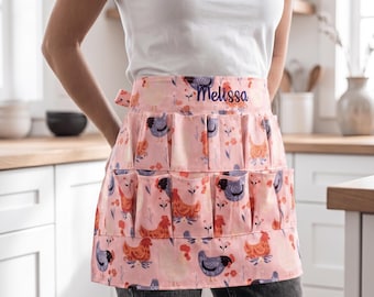 Personalized Kids Waist Apron with Pockets, Embroidered Gathering Organizer, Farm Garden Activity Apron for Families