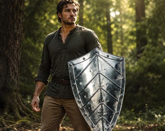 Steel Knight Shield | Medieval Templar Heater Battle Reproduction (18x28 Inch)