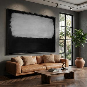 Minimalist Abstract Black and Gray Canvas Wall Art, Modern Geometric Home Decor, Contemporary Rectangular Design, Rothko Style Canvas