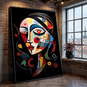 Modern Abstract Woman Portrait Canvas, Colorful Geometric Face Art, Contemporary Wall Decor, Bold Expression Canvas, Artistic Home