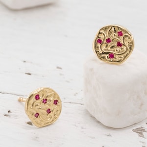 14K Gold Ruby Stud Earrings: Handmade Fine Jewelry Gift
