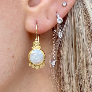 Pearl and 22k Gold Dangle Earrings Handmade Jewelry