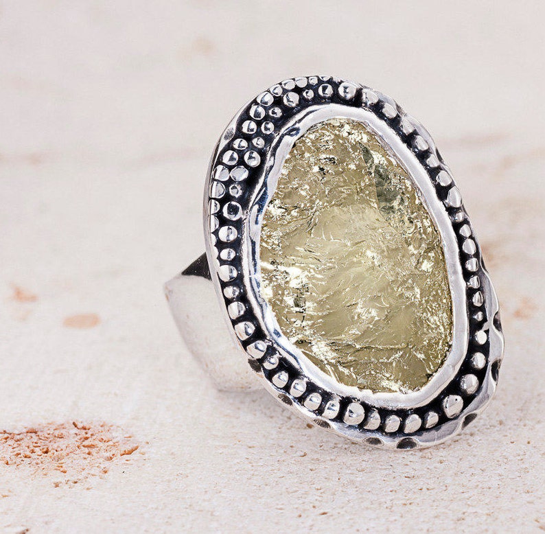 Raw Pyrite Ring, Big Ring, Sterling Silver Ring, Raw Gemstone Ring ...