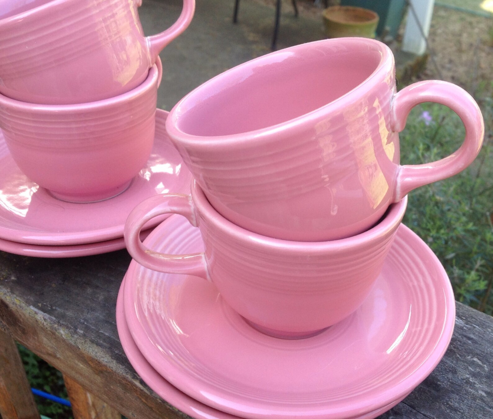 Vintage Fiestaware Pink Rose Mauve 4 Cups and Saucers Etsy