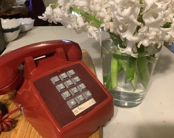 Vintage RED Push Button Telephone, 1980s “Bat Phone” Bell Systems