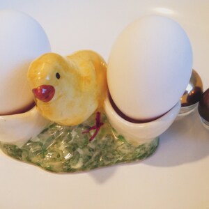 Vintage Chicken and Egg salt and pepper shakers, Egg cups, Hand painted ceramic DARLING image 5