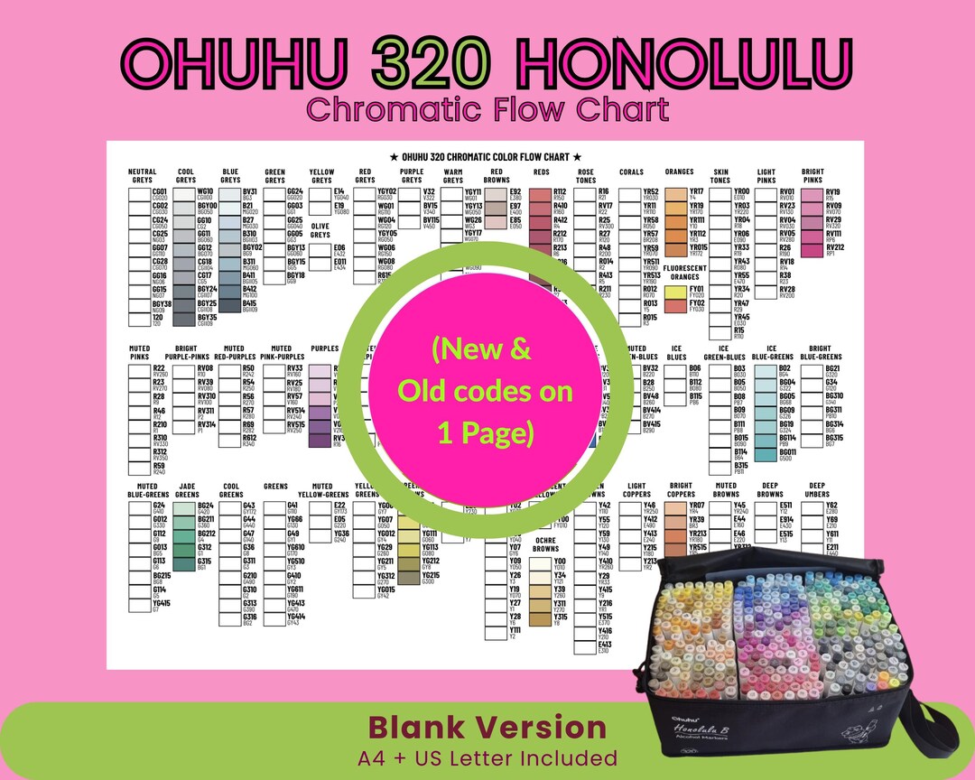 320 Color Chart Ohuhu 320 Color Swatch Chart Printable PDF | Blank Marker Template | A4 ...