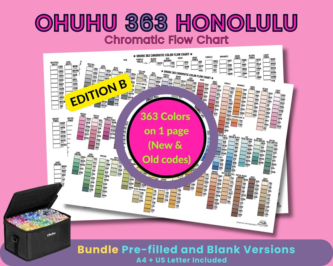 Ohuhu 363 Color Swatch Chart Bundle (B) | Pre-filled & Blank Marker ...