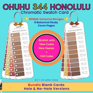 Ohuhu Honolulu 344 Chromatic Color Swatch Cards Bundle | Blank Version | New & Old Codes | New Names | Printable PDF