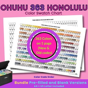 Pacote de tabela de cores Ohuhu Honolulu 363: Ordem dos códigos, códigos novos e antigos, PDF para impressão