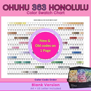 Ohuhu Honolulu 363 Leere Farbmusterkarte: Farbcode-Reihenfolge | Neue + Alte Codes | Druckbare PDF-Datei