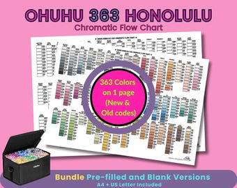 Ohuhu Honolulu 363 Chromatic Color Swatch Chart Bundle – New + Old Codes | Pre-Filled + Blank Marker Template | A4 + US Letter PDF