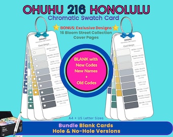 Ohuhu Honolulu 216 Chromatic Color Swatch Cards Bundle | Blank Version | New + Old Codes | New Names | Printable PDF