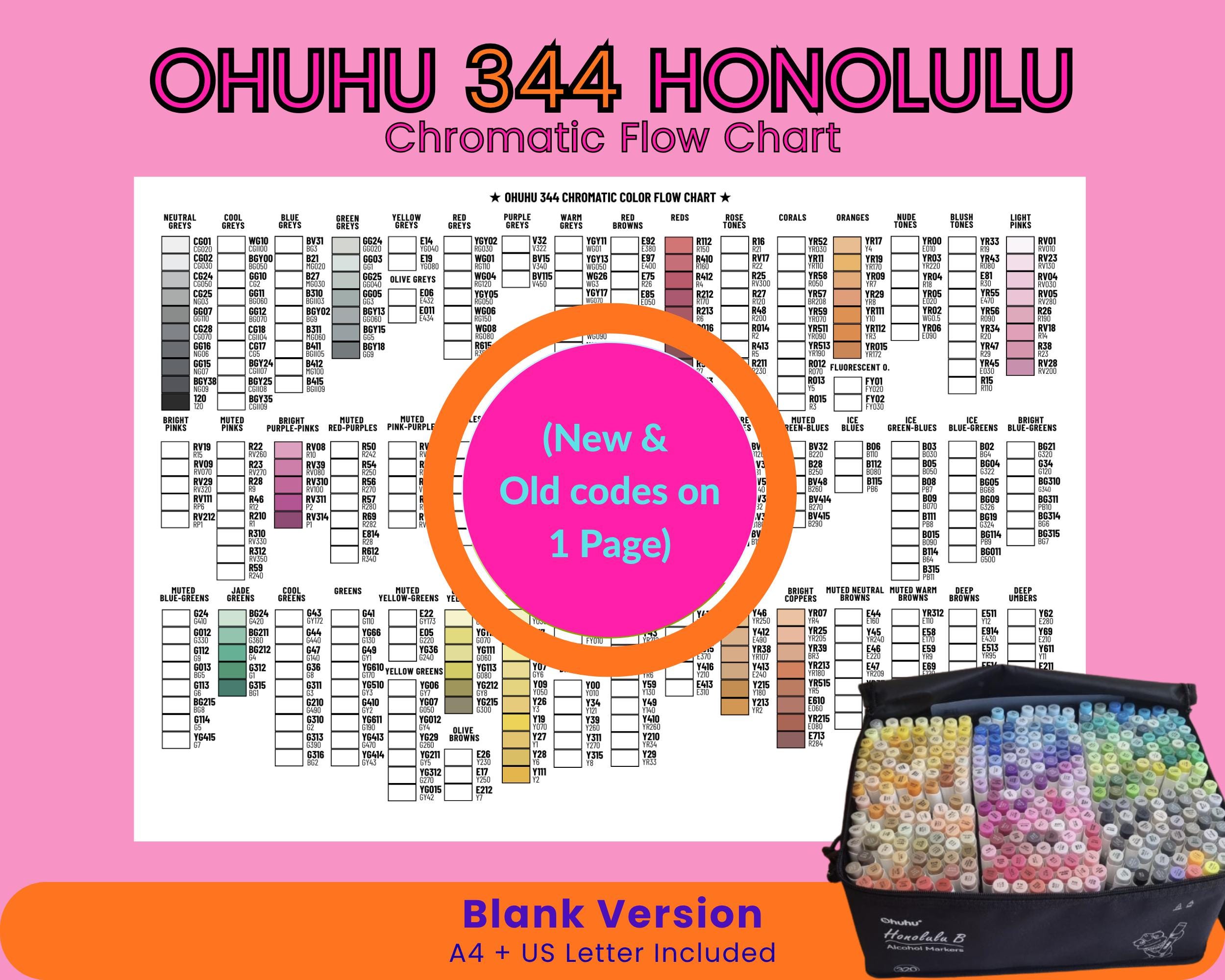 Ohuhu 344 Color Swatch Chart Printable PDF | Blank Marker Template | A4 ...