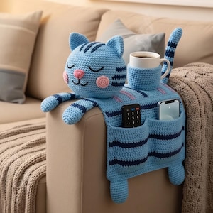 Crochet Sofa Organizer Muster Bundle PDF | Katze Hase Faultier Armlehnen Caddy | Getränkehalter + Taschen | 3 Kawaii Amigurumi Couch Caddy Muster