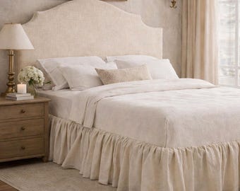 Falda de cama de lino con volantes, cenefa de cama beige, funda de cama con volantes, ropa de cama de lino suave lavado, falda de cama a medida,