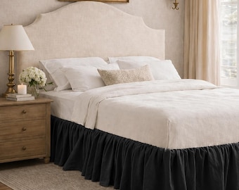 Black Ruffled Bed Skirt, Linen Bed Valance, Elegant Bed Base Cover, Farmhouse Bedroom Decor, Queen King Bed Skirt, Dust Ruffle Bedding