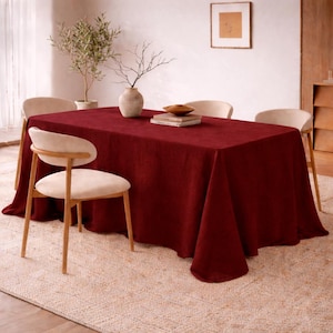 Burgundy Linen Tablecloth, Rustic Handwoven Look, Rectangular Dining Table Cover, Farmhouse Table Decor, Elegant Deep Red Table Linen