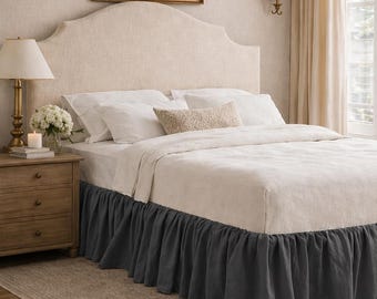Anthrazit Grau Bett Rock, Rüschen Bett Rock, Leinen Bett Rock, Staub Rüschen Bettwäsche, Königin König Bett Rock, Neutral Schlafzimmer Dekor.
