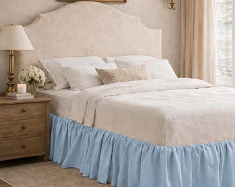 Sky Blue Bed Skirt, Ruffled Bed Skirt, Linen Bed Valance, Dust Ruffle, Farmhouse Bedding, King Queen Twin Bed Skirt, Bedroom Decor