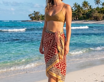 Handblock Printed Cotton Sarong, Beach Wrap Skirt, Boho Pareo, Indian Block Print Cover Up, Resort Wear, Bikini Cover Up, Summer Beachwear