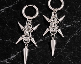 Pendientes de aro con pinchos de malla bizantina de acero inoxidable estilo gótico punk grunge unisex, ideales para San Valentín, Halloween o cumpleaños.