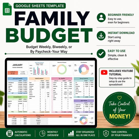 Family Budget Spreadsheet Google Sheets | Automated Bill Tracker | Monthly Budget Planner | Expense Tracker | Digital Download