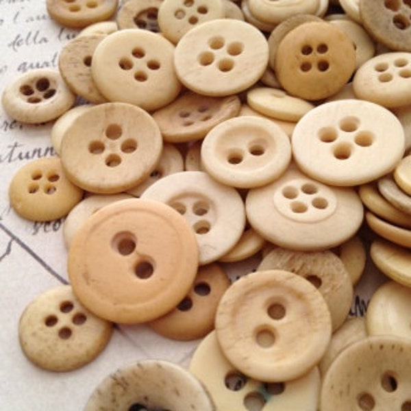 50 Brown Buttons Horn Buttons Rustic Buttons Tan Buttons Pioneeer Buttons Recycled Buttons Bulk Buttons Tan Craft Buttons Button Bouquet