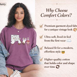 May include: Berry-coloured long-sleeve shirt with a cartoon goose design. The shirt features a graphic of geese with a whiteboard that says "WHAT IS LOT". The shirt is part of the Comfort Colors collection.