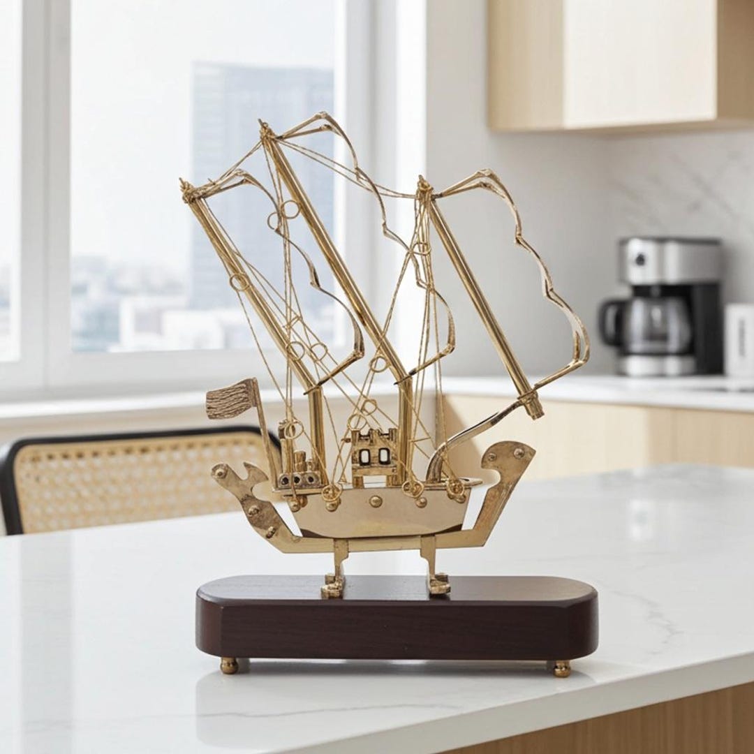 Ship Decora Handmade Brass Sailing Ship Decor, Vintage Nautical Coastal Office ...