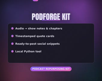 Podcast Repurposing Tool Python | Audio to Show Notes, Timestamps, Clips & Social Posts | AI Content Kit | Digital Download